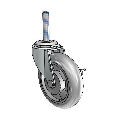 Regent Threaded Stem Zinc Swivel Caster with 3 x .8125 Grey MonoTech Wheel and Side Brake