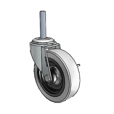 Roulette pivotante Regent à tige filetée en zinc, équipée de 3 roues en uréthane thermoplastique gris de 0,8125 et d'un frein latéral