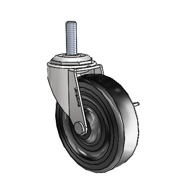 Regent Threaded Stem Bright Chrome Swivel Caster with 3 x .8125 Black Soft Rubber Wheel and Side Brake