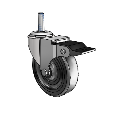 Regent Threaded Stem Bright Chrome Swivel Caster with 3 x .8125 Black Soft Rubber Wheel and Top Lock Brake