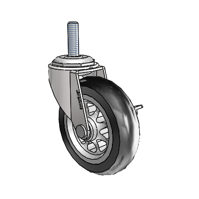 Regent Threaded Stem Bright Chrome Swivel Caster with 3 x .8125 Black No-Matic Rubber Wheel and Side Brake