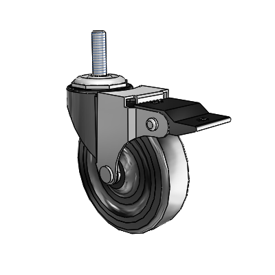 Regent Threaded Stem Black Oxide Swivel Caster with 3 x .8125 Hard Rubber Wheel and Top Lock Brake