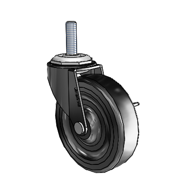 Regent Threaded Stem Black Oxide Swivel Caster with 3 x .8125 Soft Rubber Wheel and Side Brake