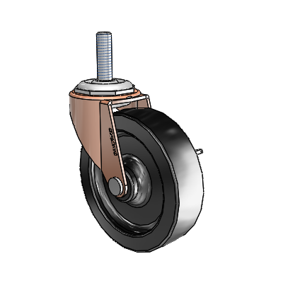 Roulette pivotante Regent à tige filetée en oxyde de cuivre, équipée de 3 roues en polyoléfine noire de 0,8125 et d'un frein latéral