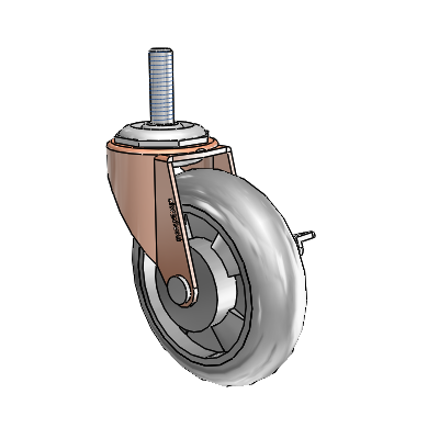 Regent Threaded Stem Copper Oxide Swivel Caster with 3 x .8125 Grey MonoTech Wheel and Side Brake