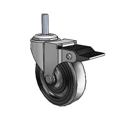Regent Threaded Stem Polished Nickel Swivel Caster with 3 x .8125 Black Soft Rubber Wheel and Top Lock Brake