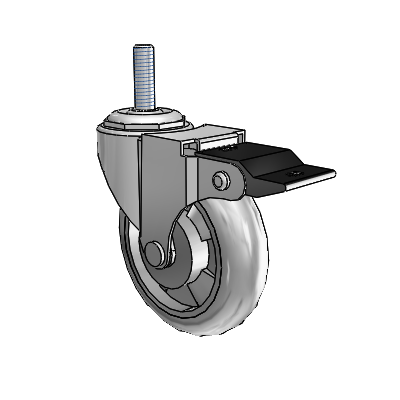 Regent Threaded Stem Polished Nickel Swivel Caster with 3 x .8125 Grey MonoTech Wheel and Top Lock Brake