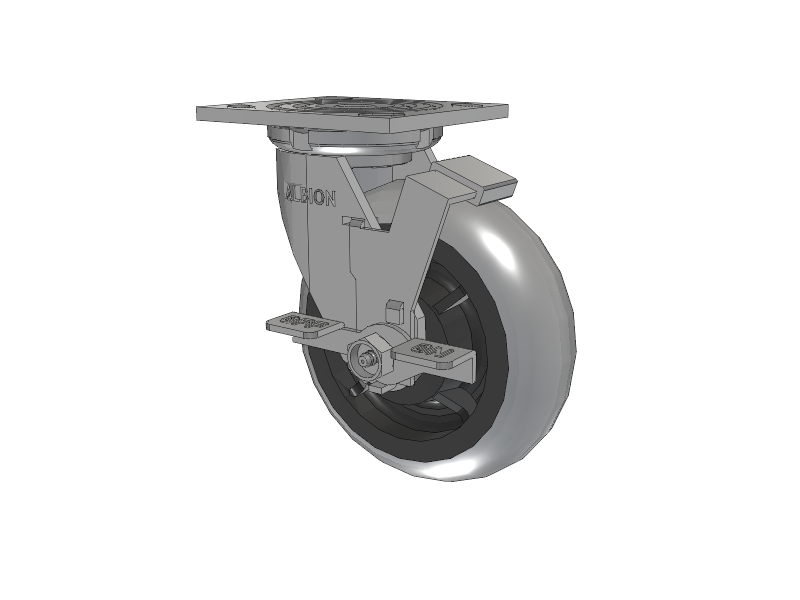 16 Series Top Plate Swivel Caster with 6 x 2 Grey Tread on Grey Core XP - X-treme Plus Solid Polyurethane Wheel and Face Brake