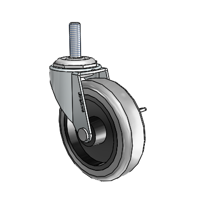 Regent Threaded Stem Zinc Swivel Caster with 3 x .8125 Grey Thermoplastic Rubber Wheel and Side Brake