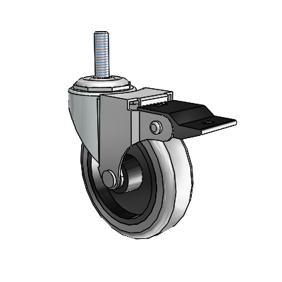 Regent Threaded Stem Zinc Swivel Caster with 3 x .8125 Grey Thermoplastic Rubber Wheel and Top Lock Brake