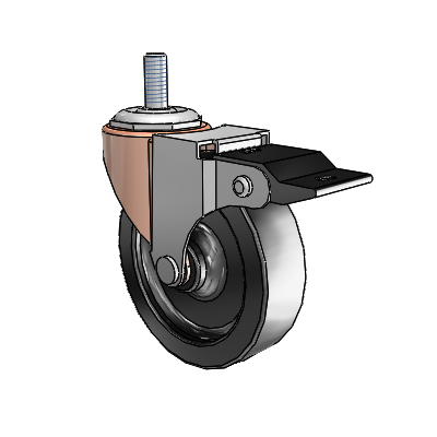 Regent Threaded Stem Copper Oxide Swivel Caster with 3 x .8125 Black Polyolefin Wheel and Top Lock Brake