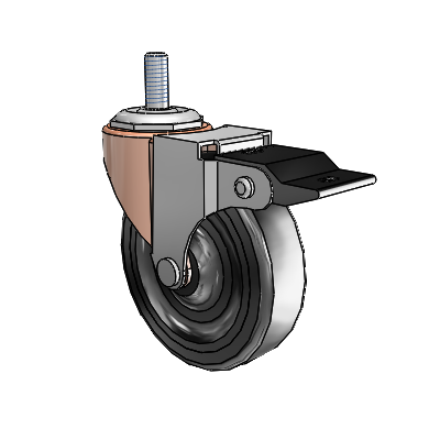 Regent Threaded Stem Copper Oxide Swivel Caster with 3 x .8125 Black Soft Rubber Wheel and Top Lock Brake