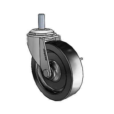 Regent Threaded Stem Polished Nickel Swivel Caster with 3 x .8125 Black Polyolefin Wheel and Side Brake