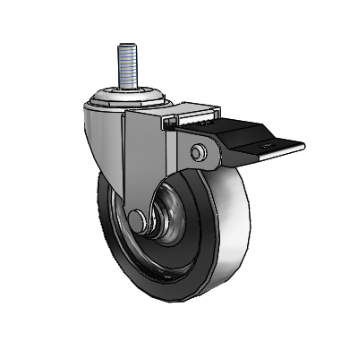 Regent Threaded Stem Polished Nickel Swivel Caster with 3 x .8125 Black Polyolefin Wheel and Top Lock Brake