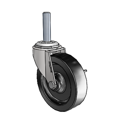 Regent Threaded Stem Bright Chrome Swivel Caster with 3 x .8125 Black Polyolefin Wheel and Side Brake