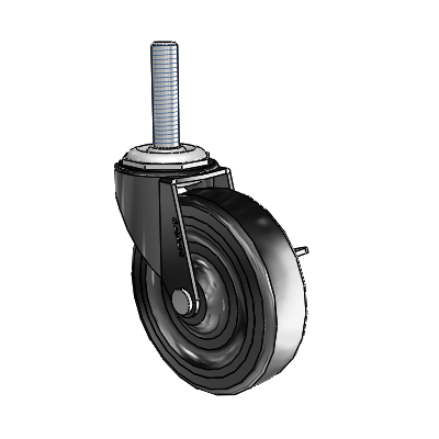 Regent Threaded Stem Black Oxide Swivel Caster with 3 x .8125 Hard Rubber Wheel and Side Brake