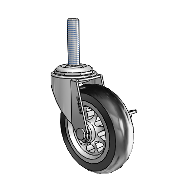 Regent Threaded Stem Polished Nickel Swivel Caster with 3 x .8125 Black No-Matic Rubber Wheel and Side Brake