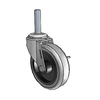 Regent Threaded Stem Polished Nickel Swivel Caster with 3 x .8125 Grey Thermoplastic Rubber Wheel and Side Brake
