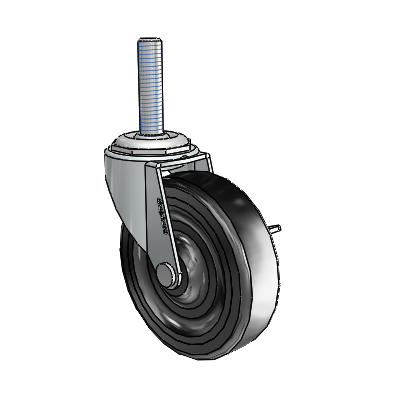 Regent Threaded Stem Zinc Swivel Caster with 3 x .8125 Black Soft Rubber Wheel and Side Brake