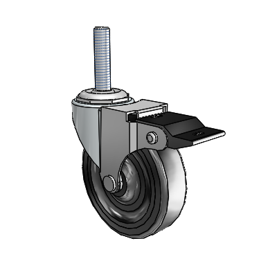 Regent Threaded Stem Zinc Swivel Caster with 3 x .8125 Black Soft Rubber Wheel and Top Lock Brake