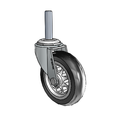 Regent Threaded Stem Zinc Swivel Caster with 3 x .8125 Black No-Matic Rubber Wheel