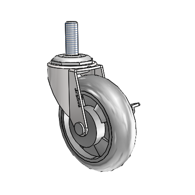 Regent Threaded Stem Bright Chrome Swivel Caster with 3 x .8125 Grey MonoTech Wheel and Side Brake