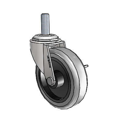 Regent Threaded Stem Bright Chrome Swivel Caster with 3 x .8125 Grey Thermoplastic Rubber Wheel and Side Brake