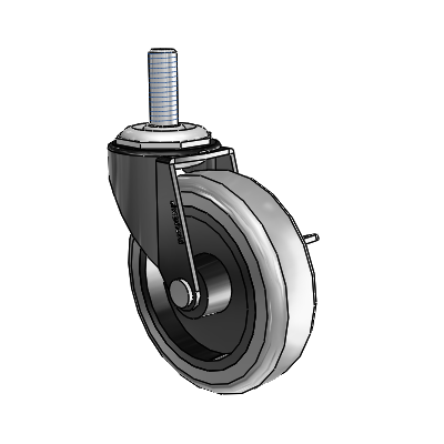Regent Threaded Stem Black Oxide Swivel Caster with 3 x .8125 Grey Thermoplastic Rubber Wheel and Side Brake