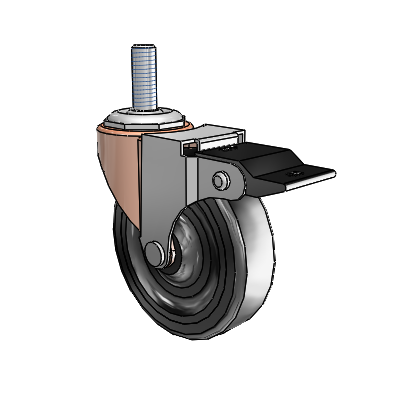 Regent Threaded Stem Copper Oxide Swivel Caster with 3 x .8125 Black Soft Rubber Wheel and Top Lock Brake