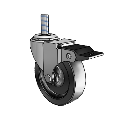 Regent Threaded Stem Polished Nickel Swivel Caster with 3 x .8125 Black Polyolefin Wheel and Top Lock Brake