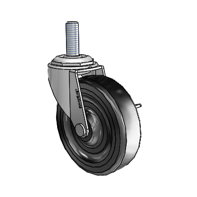 Regent Threaded Stem Polished Nickel Swivel Caster with 3 x .8125 Black Soft Rubber Wheel and Side Brake