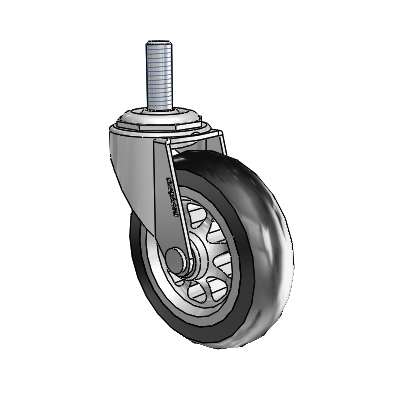 Regent Threaded Stem Polished Nickel Swivel Caster with 3 x .8125 Black No-Matic Rubber Wheel