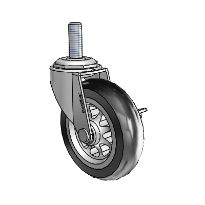 Regent Threaded Stem Polished Nickel Swivel Caster with 3 x .8125 Black No-Matic Rubber Wheel and Side Brake