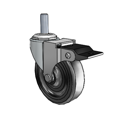 Regent Threaded Stem Zinc Swivel Caster with 3 x .8125 Black Soft Rubber Wheel and Top Lock Brake