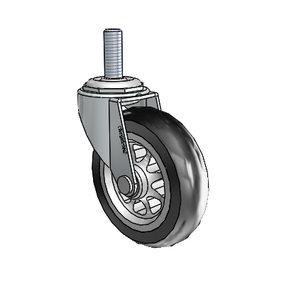 Regent Threaded Stem Zinc Swivel Caster with 3 x .8125 Black No-Matic Rubber Wheel