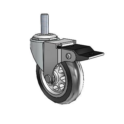 Regent Threaded Stem Zinc Swivel Caster with 3 x .8125 Black No-Matic Rubber Wheel and Top Lock Brake
