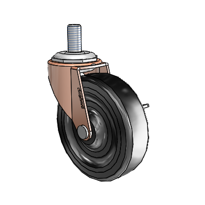 Regent Threaded Stem Copper Oxide Swivel Caster with 3 x .8125 Black Hard Rubber Wheel and Side Brake