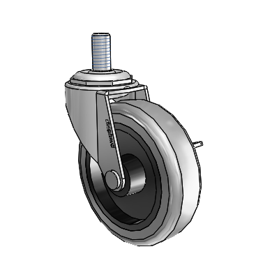 Regent Threaded Stem Polished Nickel Swivel Caster with 3 x .8125 Grey Thermoplastic Rubber Wheel and Side Brake