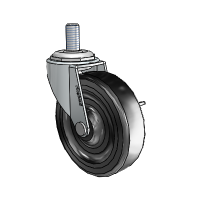 Regent Threaded Stem Zinc Swivel Caster with 3 x .8125 Black Hard Rubber Wheel and Side Brake