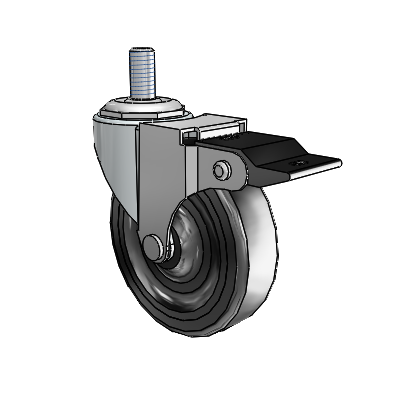 Regent Threaded Stem Zinc Swivel Caster with 3 x .8125 Black Soft Rubber Wheel and Top Lock Brake