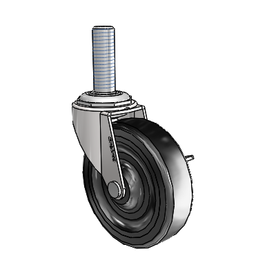 Regent Threaded Stem Bright Chrome Swivel Caster with 3 x .8125 Black Soft Rubber Wheel and Side Brake