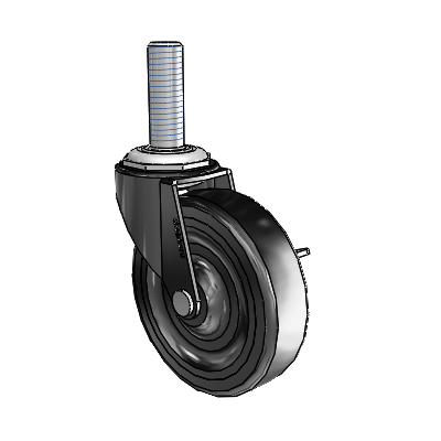 Regent Threaded Stem Black Oxide Swivel Caster with 3 x .8125 Soft Rubber Wheel and Side Brake