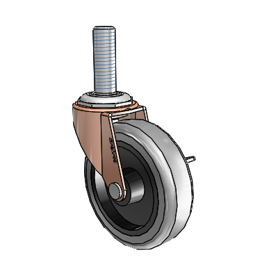 Regent Threaded Stem Copper Oxide Swivel Caster with 3 x .8125 Grey Thermoplastic Rubber Wheel and Side Brake