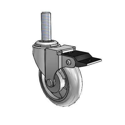 Regent Threaded Stem Polished Nickel Swivel Caster with 3 x .8125 Grey MonoTech Wheel and Top Lock Brake
