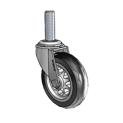 Regent Threaded Stem Polished Nickel Swivel Caster with 3 x .8125 Black No-Matic Rubber Wheel