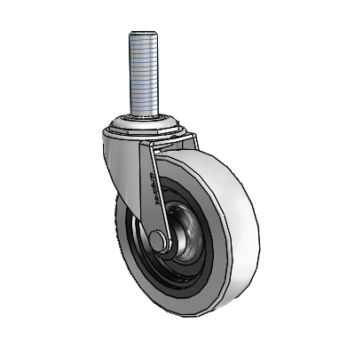 Roulette pivotante Regent à tige filetée, finition nickel poli, équipée de 3 roues en uréthane thermoplastique gris de 0,8125