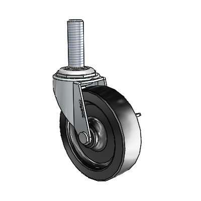 Regent Threaded Stem Zinc Swivel Caster with 3 x .8125 Black Polyolefin Wheel and Side Brake