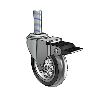Regent Threaded Stem Zinc Swivel Caster with 3 x .8125 Black No-Matic Rubber Wheel and Top Lock Brake