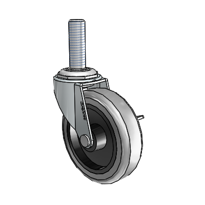 Regent Threaded Stem Zinc Swivel Caster with 3 x .8125 Grey Thermoplastic Rubber Wheel and Side Brake