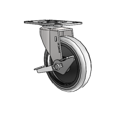 Regent Top Plate Bright Chrome Swivel Caster with 4 x .9375 Grey Thermoplastic Urethane Wheel and Side Brake
